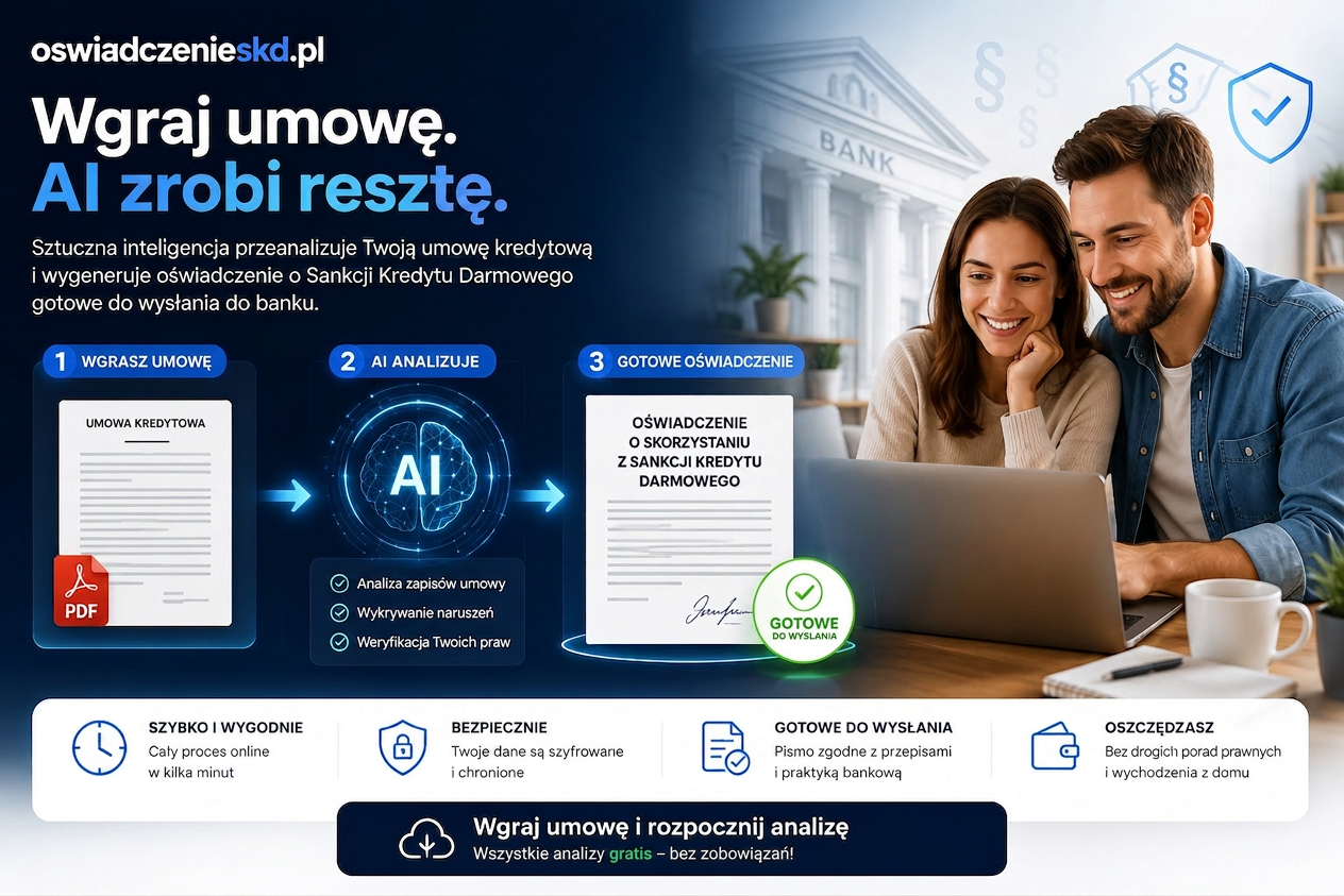 Trzy kroki: wgraj umowę, analiza AI, gotowe oświadczenie do banku